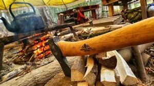 axe chopping wood